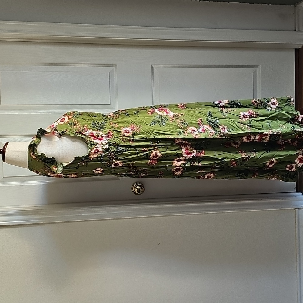 SHEIN Olive Green Floral Flutter Sleeve Dress - Picture 4 of 11